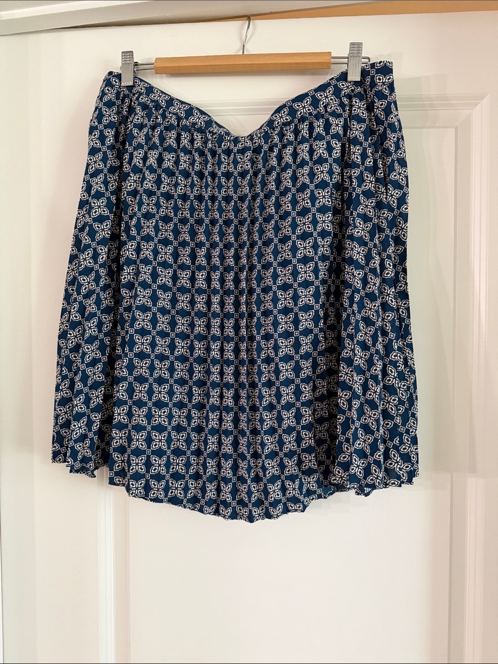 J. Crew Factory Blue Geometric Print Pleated Skirt
